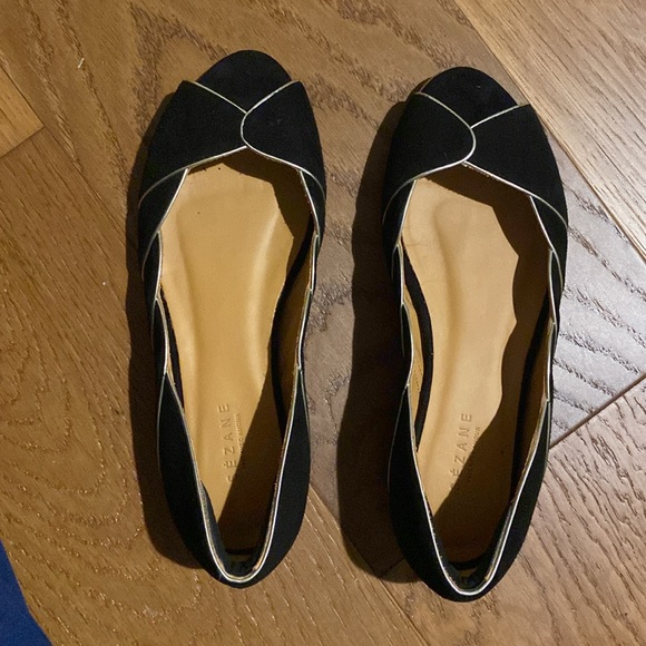Sezane Suzanne Ballerinas Peep Toe Flats 35 Black Gold - Picture 3 of 6